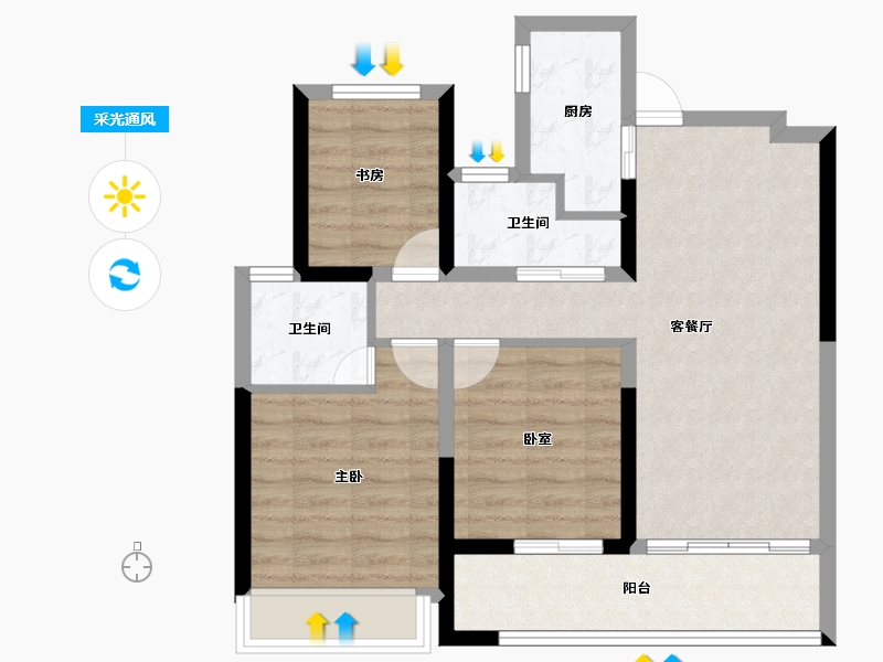 浙江省-杭州市-滨湖天地-71.00-户型库-采光通风