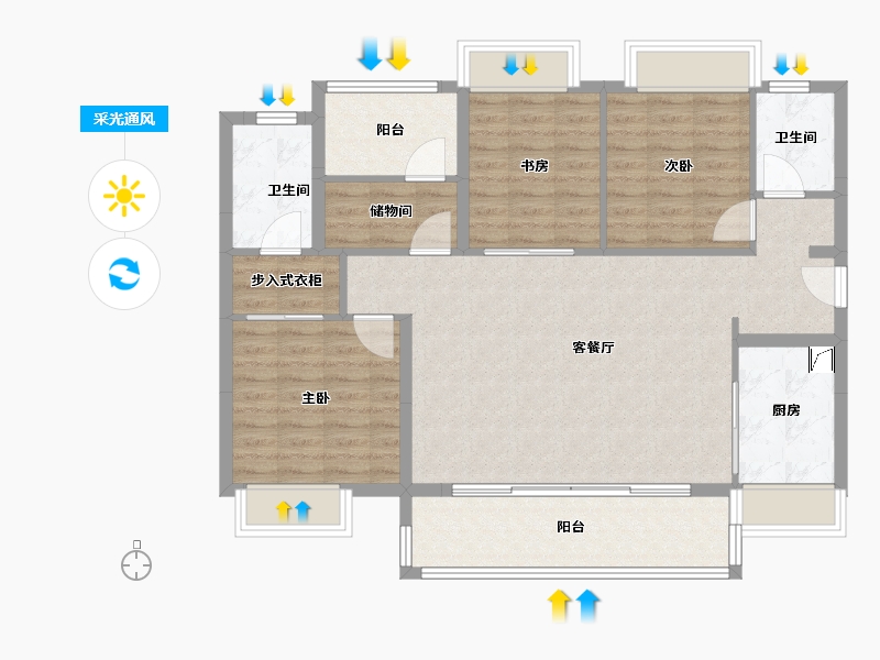 广东省-佛山市-上坤翰林湖壹号-105.00-户型库-采光通风