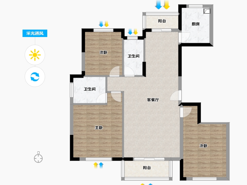 浙江省-台州市-恒大城市天地-103.00-户型库-采光通风