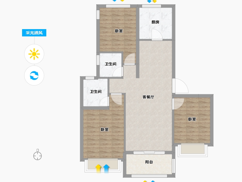 江苏省-南京市-绿城云栖玫瑰园-86.39-户型库-采光通风