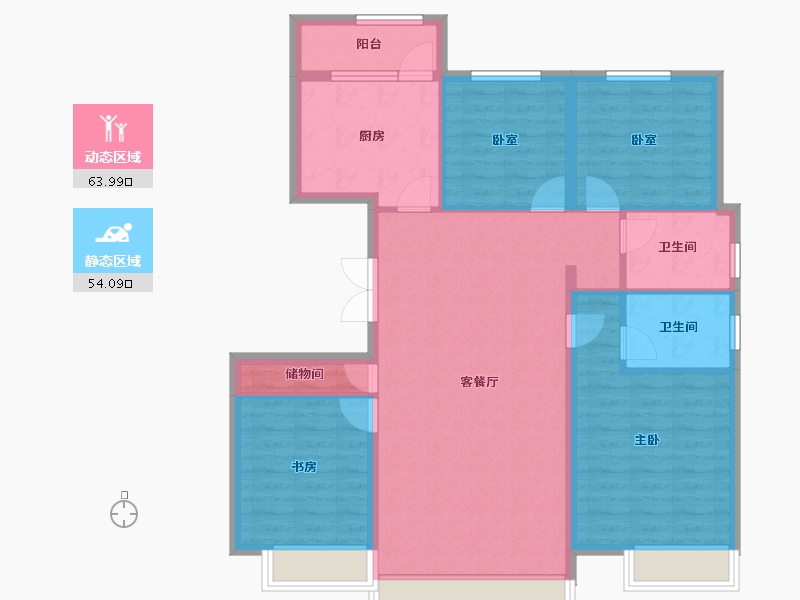 北京-北京市-阳光美湖天地·新都-106.60-户型库-动静分区