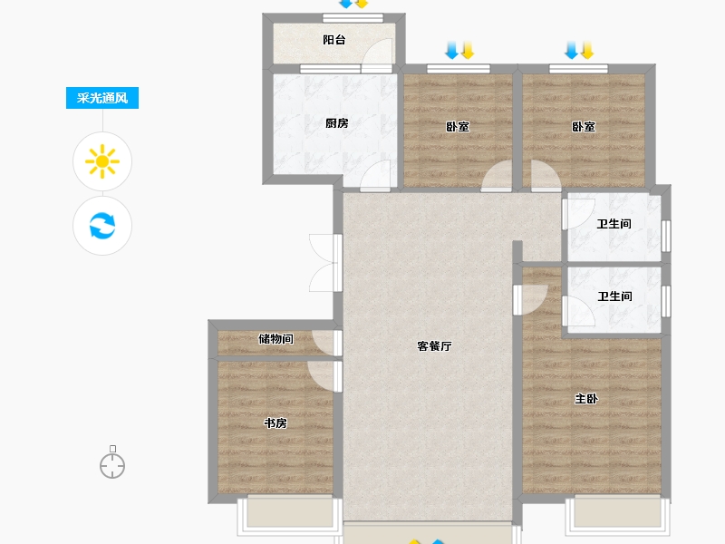 北京-北京市-阳光美湖天地·新都-106.60-户型库-采光通风