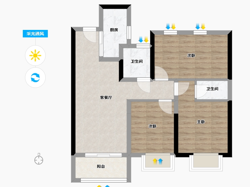 山东省-济南市-中垠御苑-74.40-户型库-采光通风