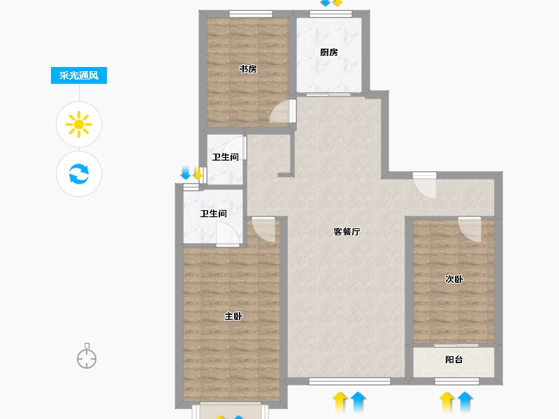 内蒙古自治区-鄂尔多斯市-书香院-106.00-户型库-采光通风