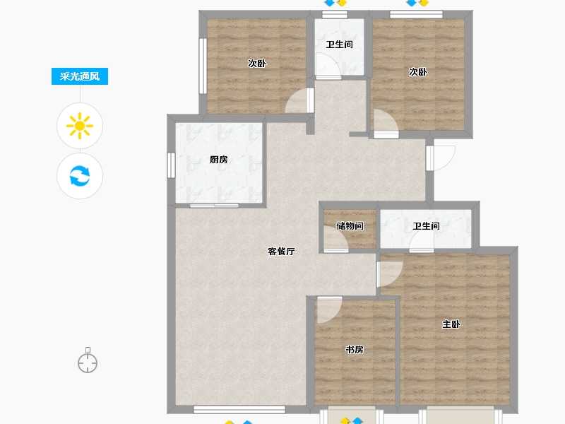 北京-北京市-招商中建·顺义臻珑府-102.21-户型库-采光通风