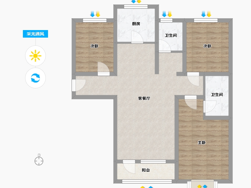 河北省-石家庄市-紫晶悦城-90.00-户型库-采光通风