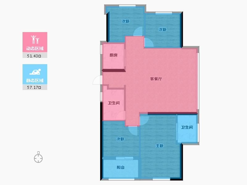 福建省-福州市-龙旺闽越水镇华府壹号-98.40-户型库-动静分区