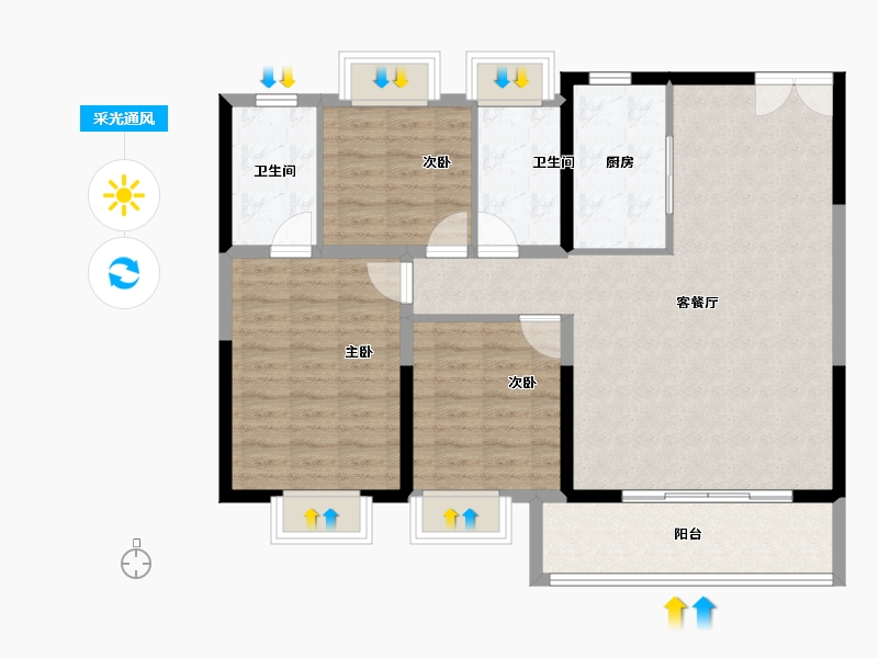 江苏省-南通市-东望府-100.00-户型库-采光通风