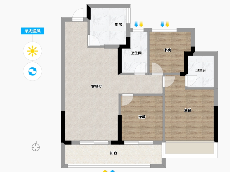 浙江省-嘉兴市-蓝城锦月园-71.00-户型库-采光通风