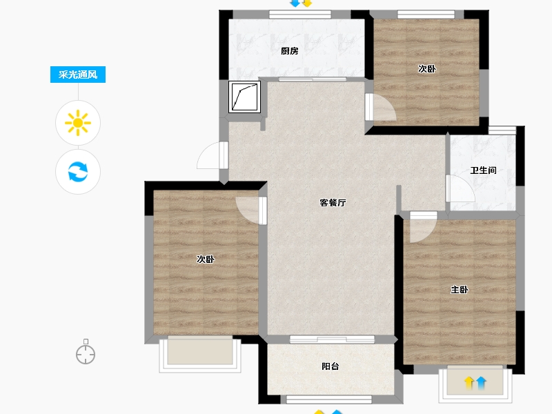 山东省-济南市-鑫苑御泉湾-84.00-户型库-采光通风