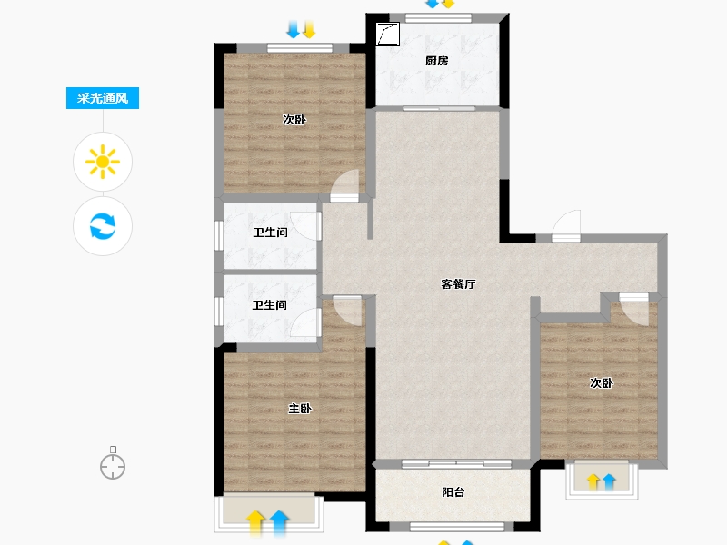 山东省-济南市-鑫苑御泉湾-114.40-户型库-采光通风