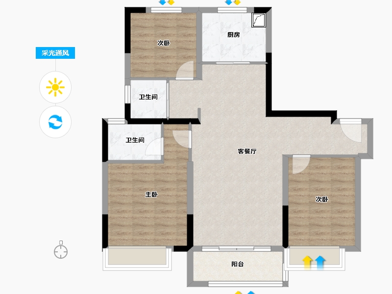 山东省-济南市-碧桂园凤凰源著-90.40-户型库-采光通风