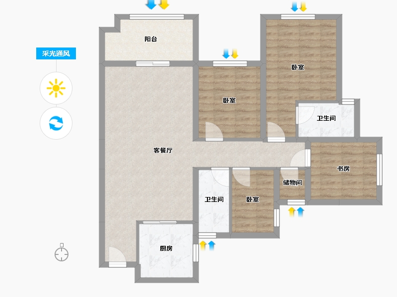 贵州省-遵义市-鼎源春天-110.00-户型库-采光通风