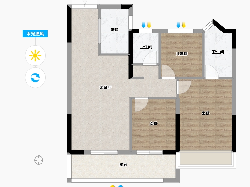 浙江省-嘉兴市-秀悦澜庭-76.01-户型库-采光通风