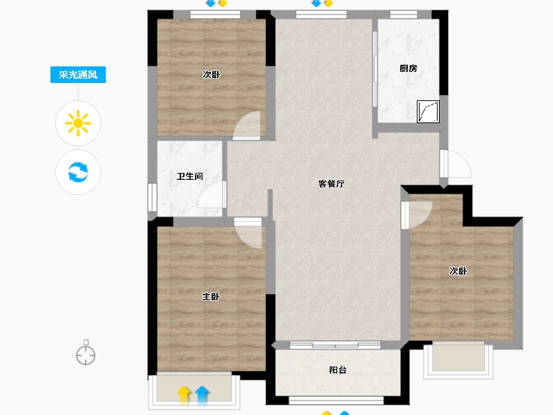 山东省-济南市-鑫苑御泉湾-84.00-户型库-采光通风