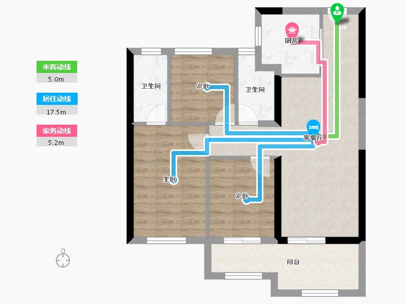 福建省-福州市-龙旺闽越水镇华府壹号-69.60-户型库-动静线