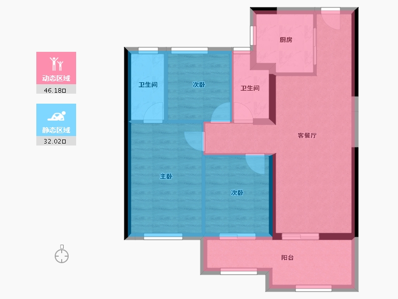 福建省-福州市-龙旺闽越水镇华府壹号-69.60-户型库-动静分区