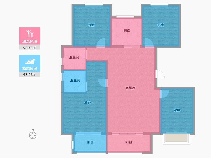 河北省-廊坊市-潮白河孔雀城瑞泽学府-113.51-户型库-动静分区