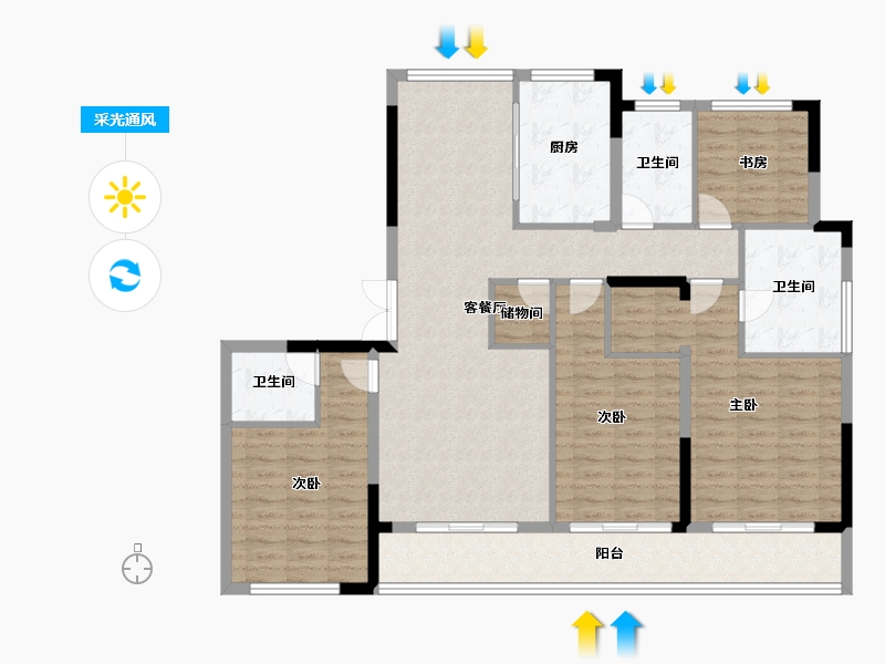 浙江省-嘉兴市-万城万杭府-128.00-户型库-采光通风