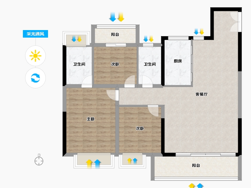 江苏省-南通市-东望府-104.00-户型库-采光通风