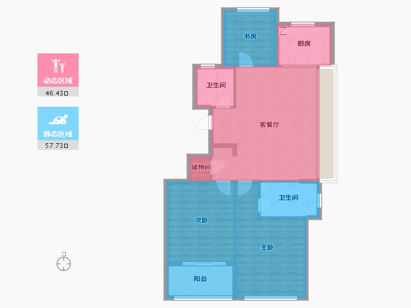 浙江省-杭州市-滨江半岛印象-94.00-户型库-动静分区