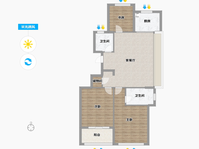 浙江省-杭州市-滨江半岛印象-94.00-户型库-采光通风