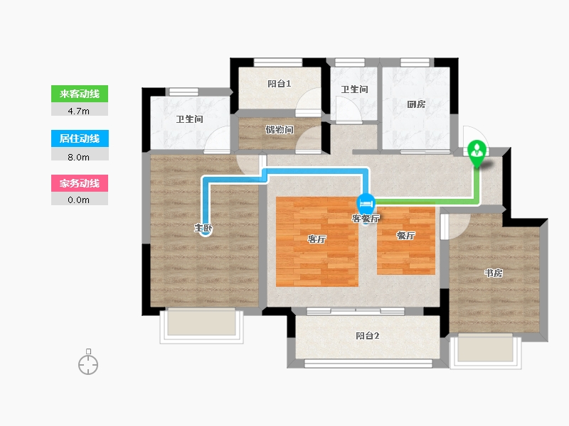 江苏省-苏州市-绿地潮映江南-76.00-户型库-动静线