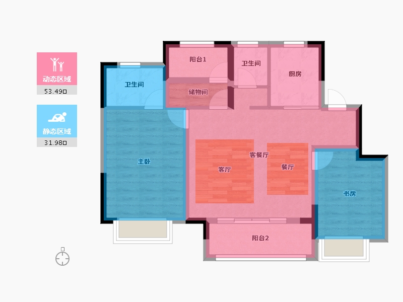 江苏省-苏州市-绿地潮映江南-76.00-户型库-动静分区