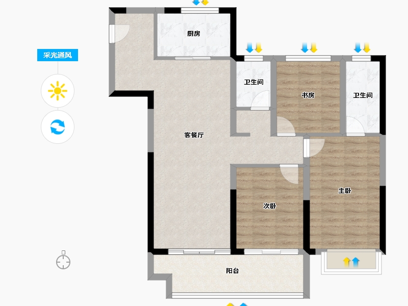 河南省-郑州市-金科旭辉滨河赋​-94.39-户型库-采光通风