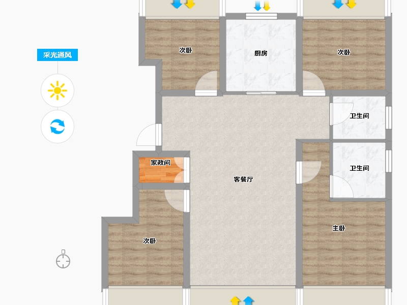 吉林省-长春市-吴中·凯旋府-96.00-户型库-采光通风