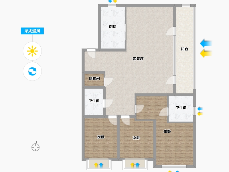 山东省-烟台市-华润中心 万象府-130.00-户型库-采光通风