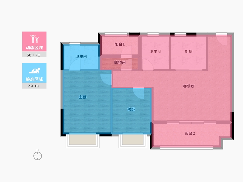 江苏省-苏州市-绿地潮映江南-76.23-户型库-动静分区