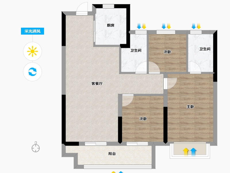 江苏省-南京市-山和宸园-76.80-户型库-采光通风