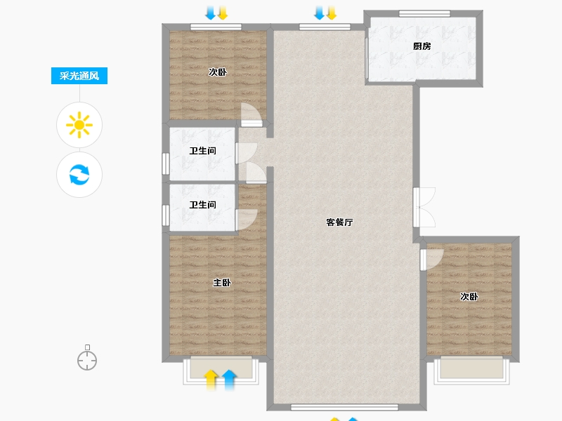 内蒙古自治区-包头市-方兴卫士府-146.90-户型库-采光通风