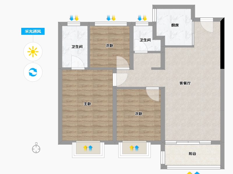 江西省-南昌市-华侨城万科-76.00-户型库-采光通风