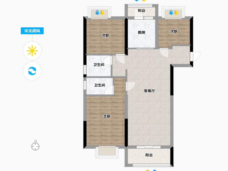 湖北省-武汉市-碧桂园十里春风-98.00-户型库-采光通风