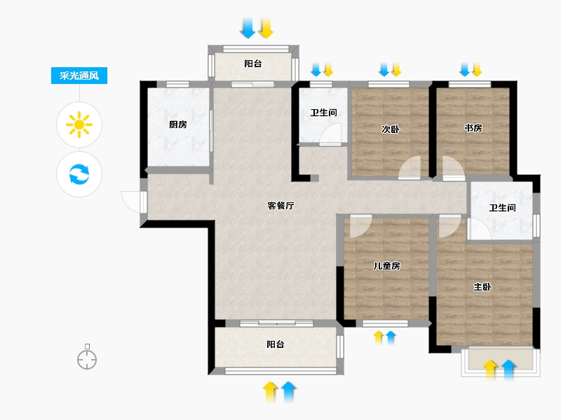 湖南省-长沙市-中建凤凰台-115.00-户型库-采光通风