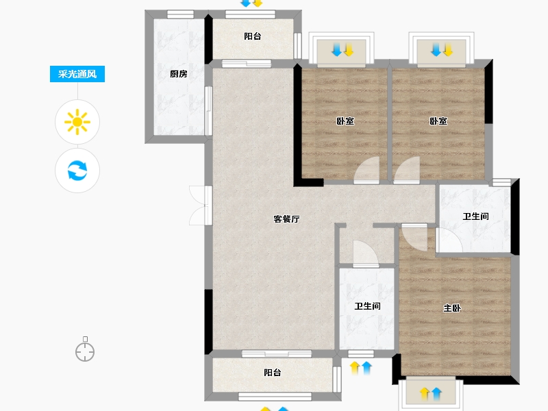 四川省-成都市-东韵花园-93.00-户型库-采光通风