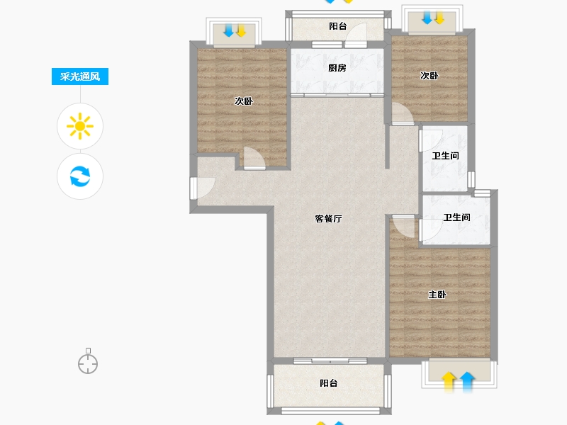 河南省-平顶山市-龙湖一号-103.00-户型库-采光通风