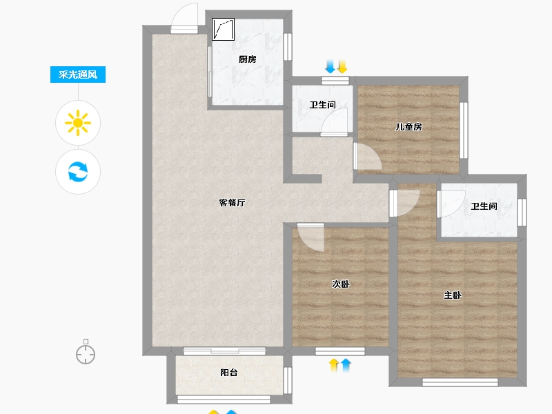 河北省-石家庄市-天山·国宾壹号-84.81-户型库-采光通风