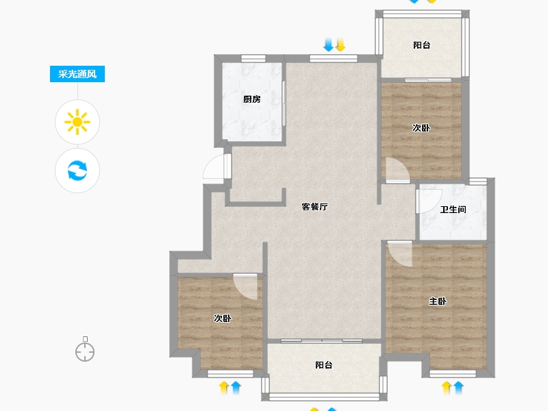 浙江省-嘉兴市-旭辉梦想城-76.00-户型库-采光通风