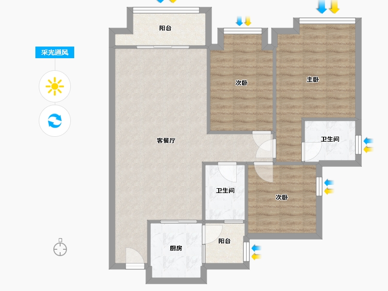 重庆-重庆市-鲁能星城-80.00-户型库-采光通风