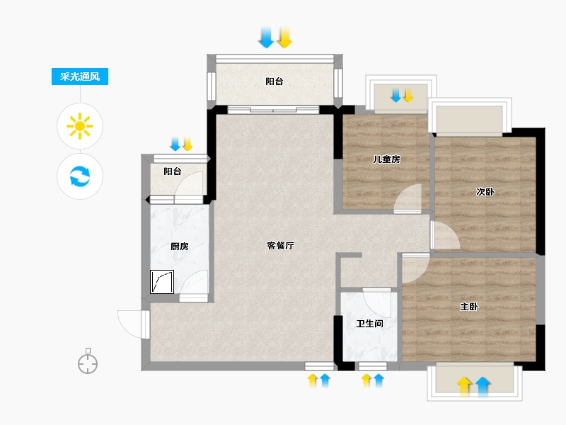 广西壮族自治区-桂林市-彰泰·鸣翠新城-75.00-户型库-采光通风