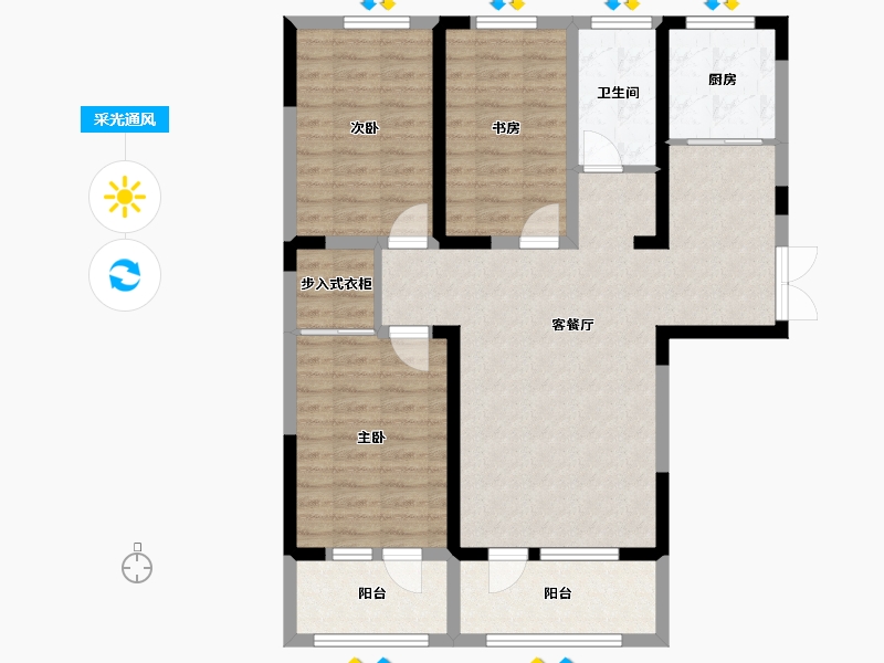 山东省-济宁市-金鼎湾花园-107.00-户型库-采光通风