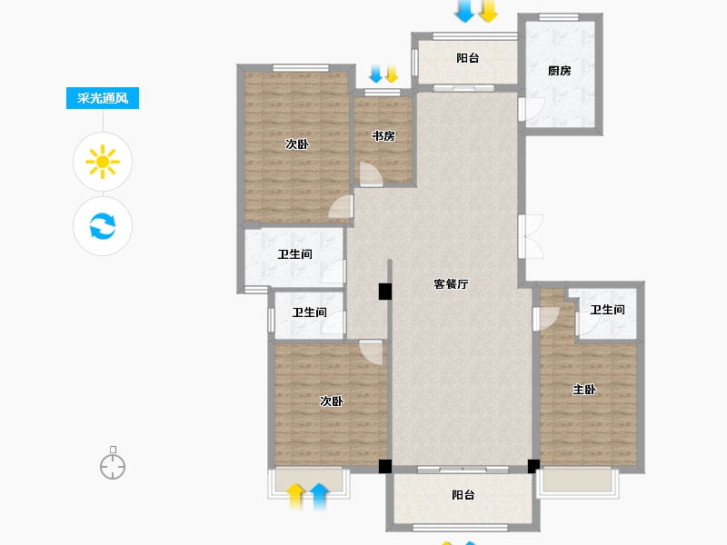 山东省-菏泽市-铂金华府-151.00-户型库-采光通风