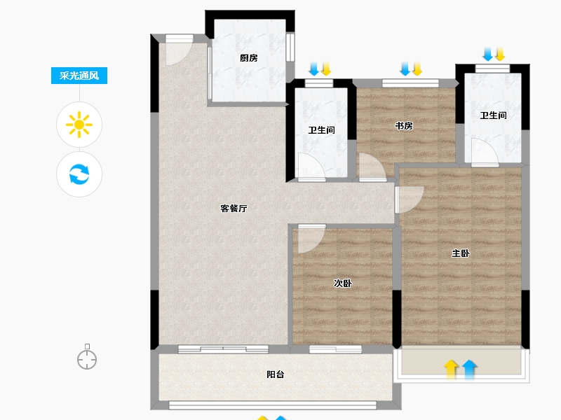 浙江省-温州市-苍南金麟府-90.00-户型库-采光通风