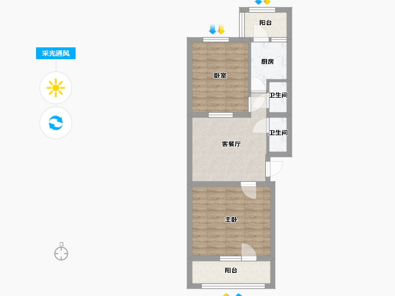 北京-北京市-枣园东里-西区-62.29-户型库-采光通风