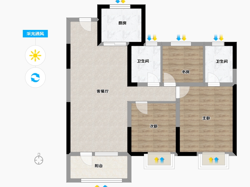 山东省-青岛市-天一仁和珑樾海-80.00-户型库-采光通风