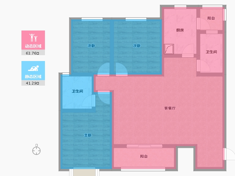 陕西省-咸阳市-荣成西枫苑-102.62-户型库-动静分区