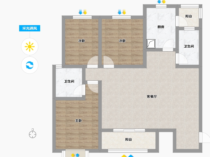 陕西省-咸阳市-荣成西枫苑-102.62-户型库-采光通风